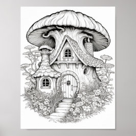 Färgning av Vuxen Magic Fairy Houses Poster