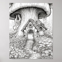 Färgning av Vuxen Magic Fairy Houses Poster