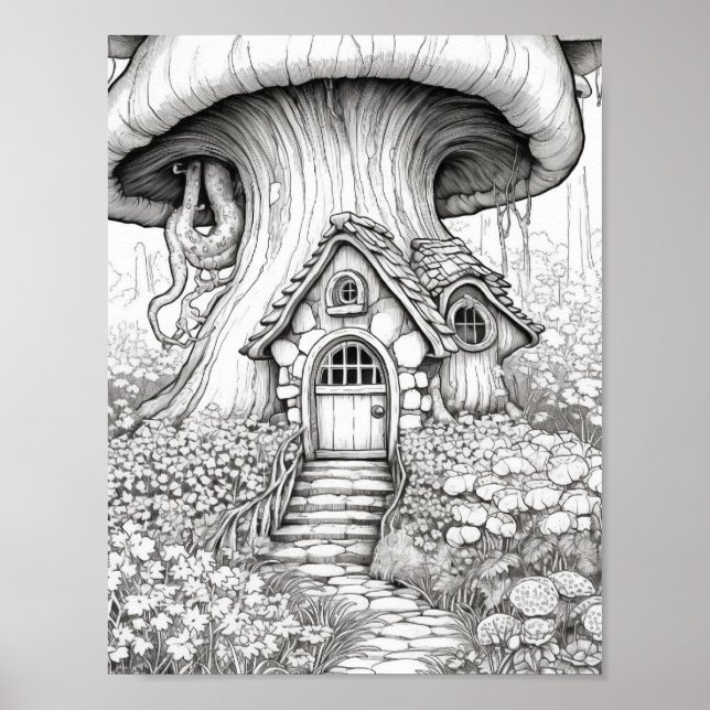 Färgning av Vuxen Magic Fairy Houses Poster (Framsidan)