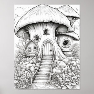 Färgning av Vuxen Magic Fairy Houses Poster