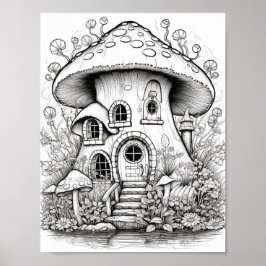 Färgning av Vuxen Magic Fairy Houses Poster