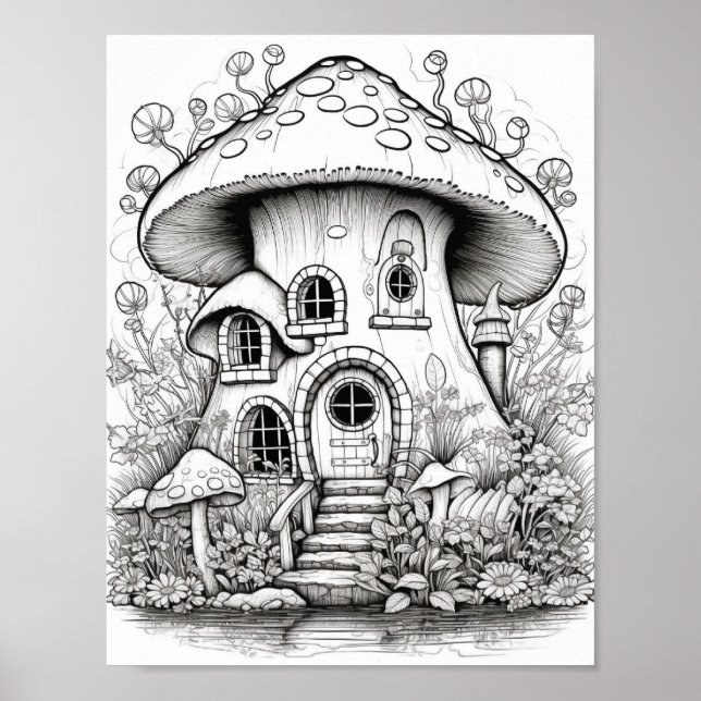 Färgning av Vuxen Magic Fairy Houses Poster (Framsidan)