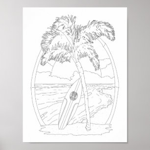 Färgning av Vuxen surfa Beach Poster
