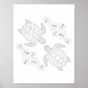 Färgning av Vuxen Tvåhavssköldpaddor Poster