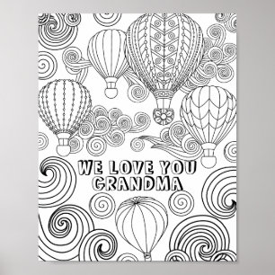 Färgning av Vuxen Zen Doodle Art Swirls Ballons Poster