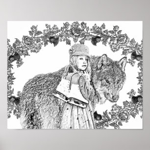Färgning Grayscale Little Red Riding Huva Art Poster