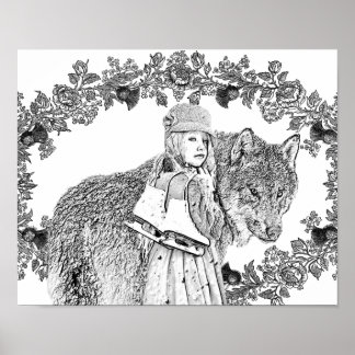 Färgning Grayscale Little Red Riding Huva Art Poster