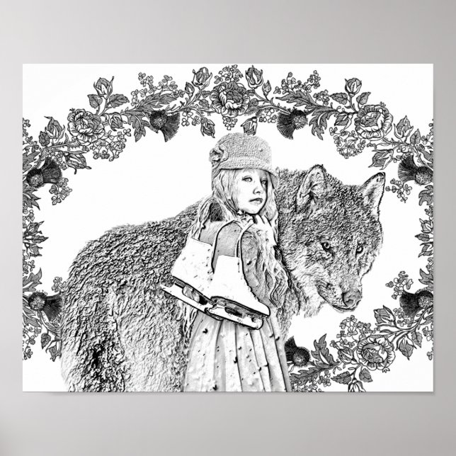 Färgning Grayscale Little Red Riding Huva Art Poster (Framsidan)
