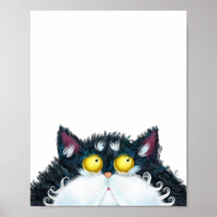 Färgning med fluffy Black Tecknad Cat Porträtt Poster