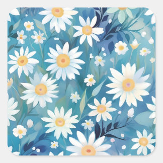 Färgning med vita blommor fyrkantigt klistermärke