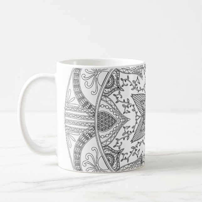 Färgning Page Black och White Mandala Kaffemugg (Vänster)