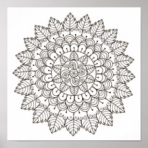 Färgning Page Löv Petal Mandala Poster