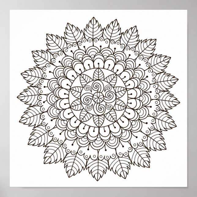 Färgning Page Löv Petal Mandala Poster (Framsidan)