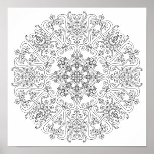 Färgning Poster - Funky Scrollsar Mandala