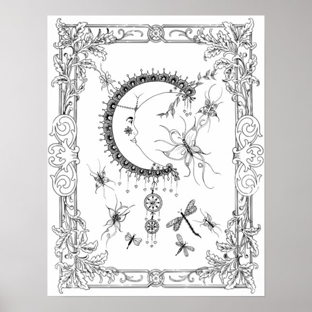 Färgning Poster "Mrs Dees Fly Me to the Måne Art" (Framsidan)