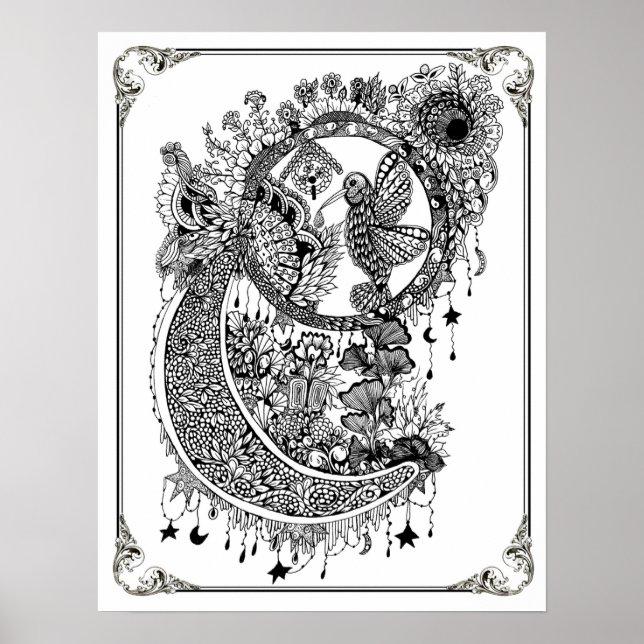 Färgning Poster "Mrs Dees Hummingbird Nectar" (Framsidan)