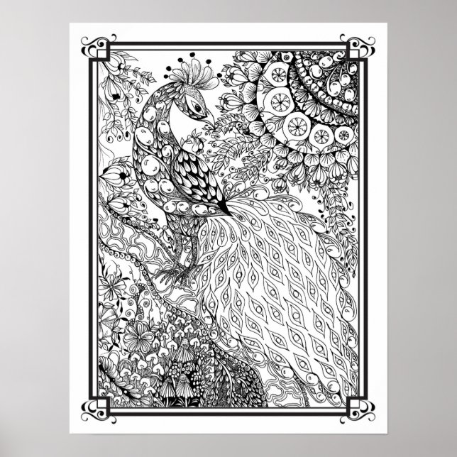 Färgning Poster "Mrs. Dees Majestic Peacock" (Framsidan)