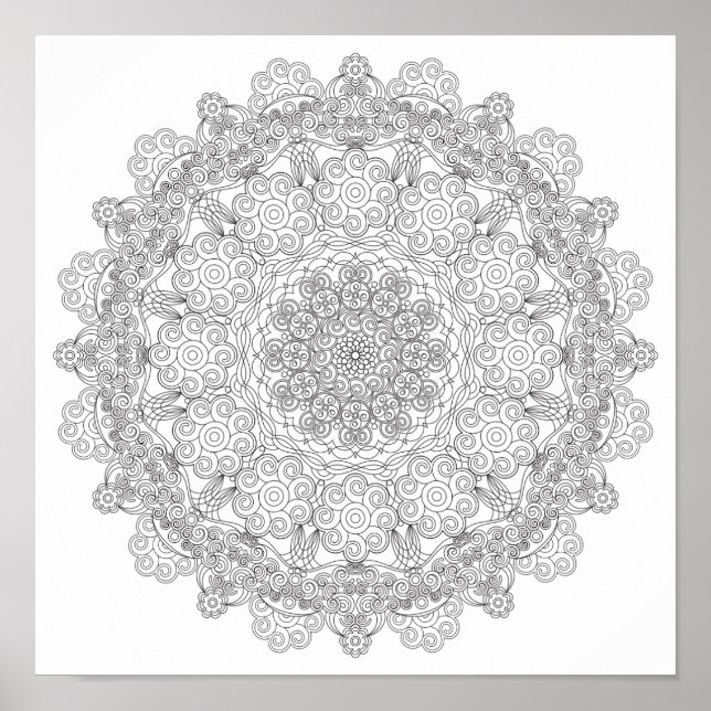 Färgning Poster - Swirly Lacy Mandala (Framsidan)