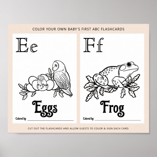 Färgningsaktivitet för ABC Flashcard Baby Shower L Poster (Framsidan)