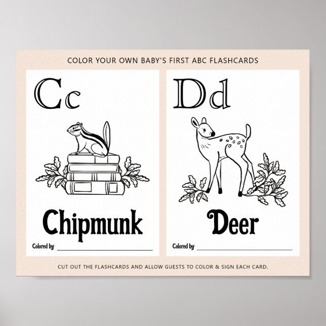 Färgningsaktivitet för ABC Flashcard Baby Shower L Poster (Framsidan)
