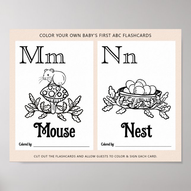 Färgningsaktivitet för ABC Flashcard Baby Shower L Poster (Framsidan)