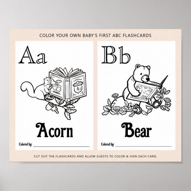 Färgningsaktivitet för ABC Flashcard Baby Shower L Poster (Framsidan)