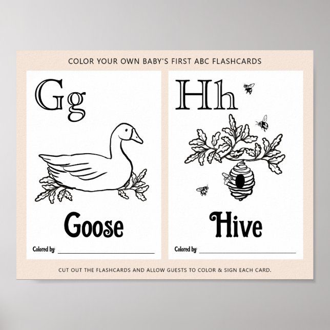 Färgningsaktivitet för ABC Flashcard Baby Shower L Poster (Framsidan)
