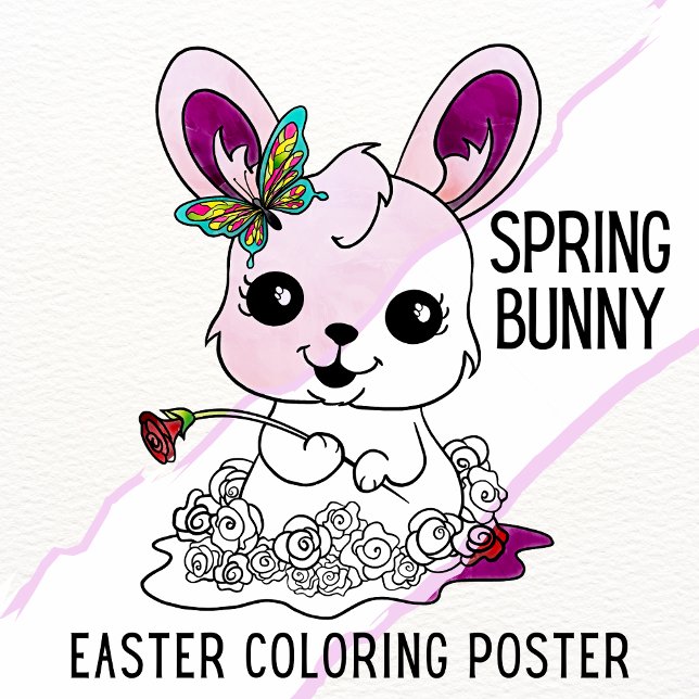 Färgningsaktivitet i Cute Vår Bunny Påsk Poster (Cute Spring Bunny Easter Coloring Poster)
