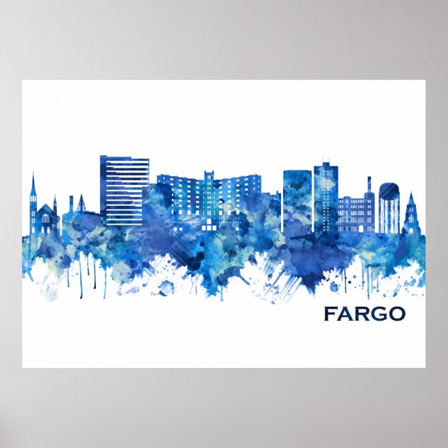 Fargo North Dakota Skyline Blue Poster (Framsidan)