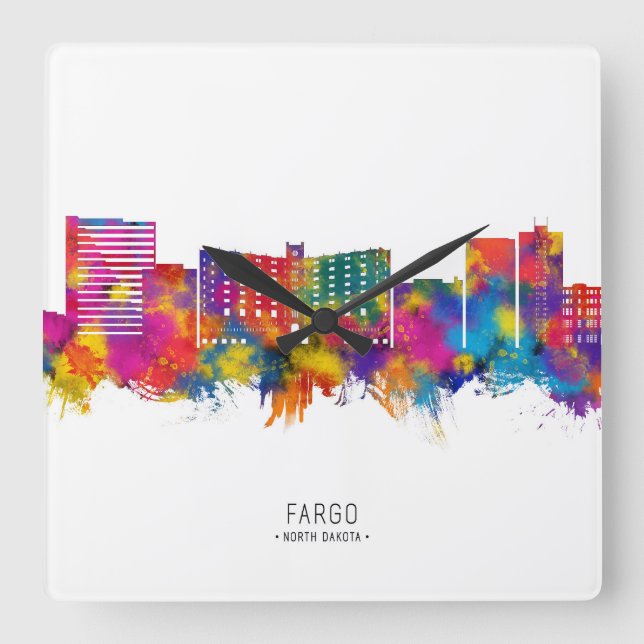 Fargo North Dakota Skyline Fyrkantig Klocka (Framsida)