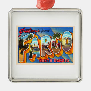 Fargo North Dakota Vintage Large Brev vykort Julgransprydnad Metall