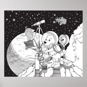 Färgområde med astronaut-valp poster