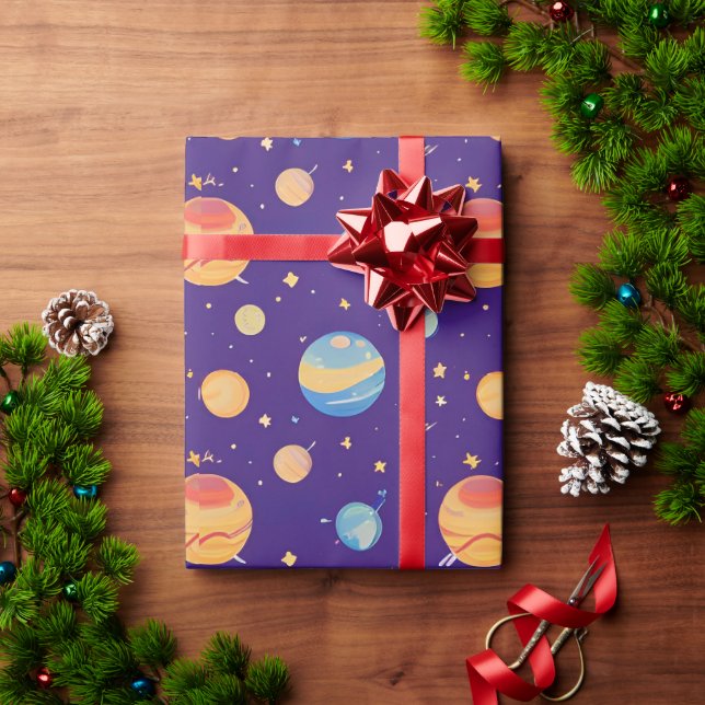 Färgområde Mönster med planeter, stjärnor Presentpapper (Julgåva)