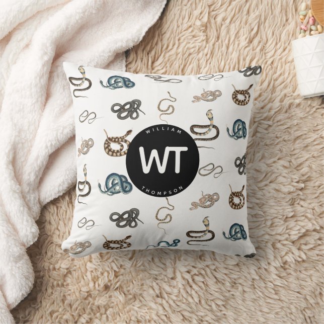 Färgormar Retile Animal Mönster Monogram Kudde (Filt)