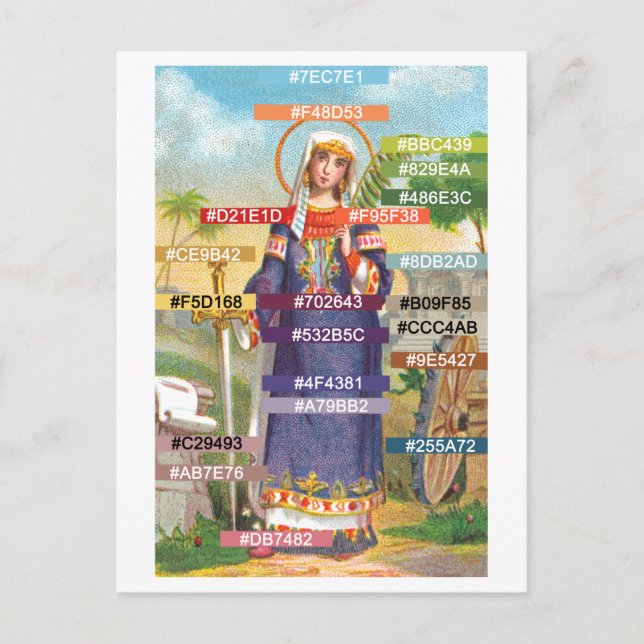 Färgpalett för St. Catherine i egyptisk klänning Vykort (Framsida)