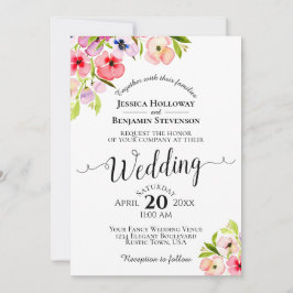 Färgpaneler för vattenfärg och Wildblommor Bröllop Inbjudningar