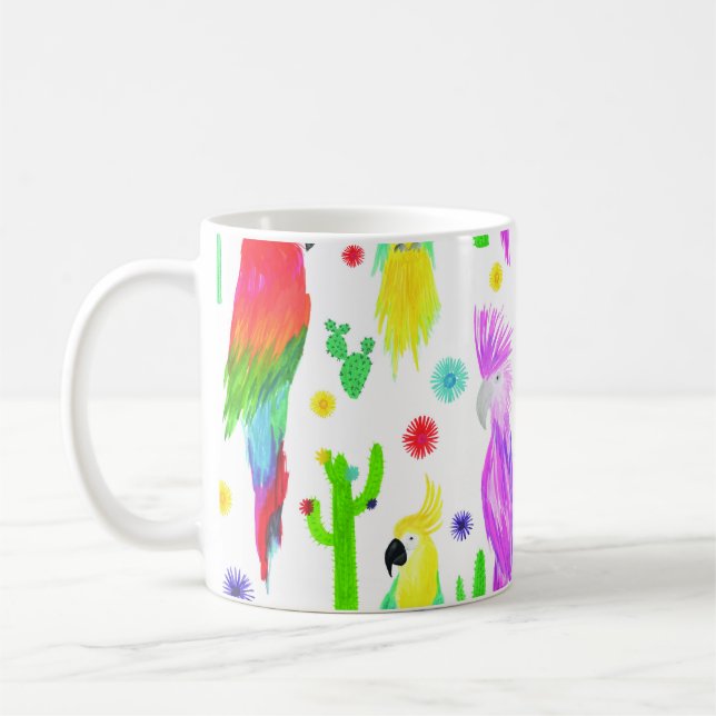Färgpapegojor, handdragna mönster. kaffemugg (Vänster)