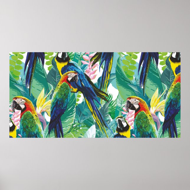 Färgpapegojor och exotiska blommor poster (Framsidan)