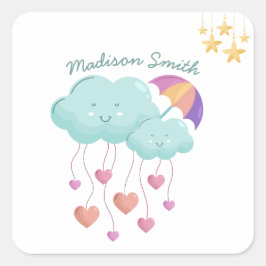 Färgparaply med Cute Clouds Fyrkantigt Klistermärke