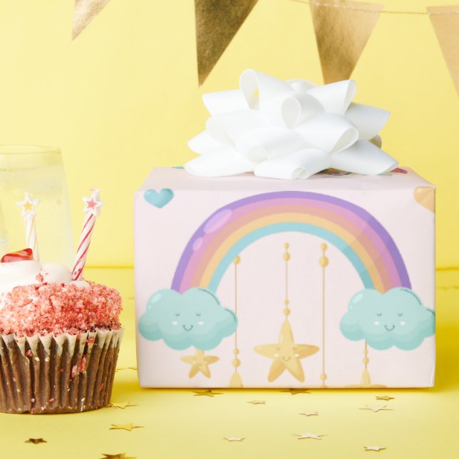 Färgparaply med Cute Clouds Presentpapper (Födelsedagsfest)