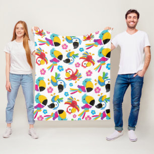 Färgpartiklar, tropiska partiklar, fåglar, blommor fleecefilt