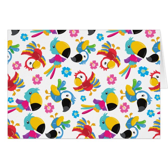 Färgpartiklar, tropiska partiklar, fåglar, blommor hälsningskort (Framsidan Horizontal)