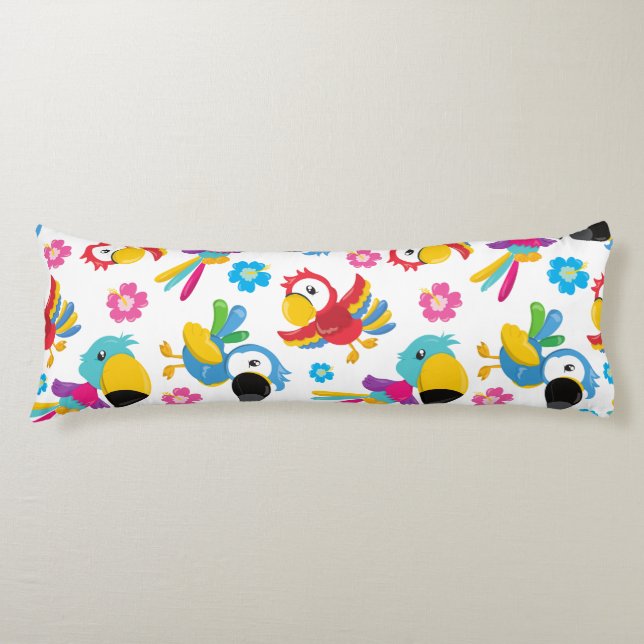 Färgpartiklar, tropiska partiklar, fåglar, blommor kroppskudde (Framsidan)