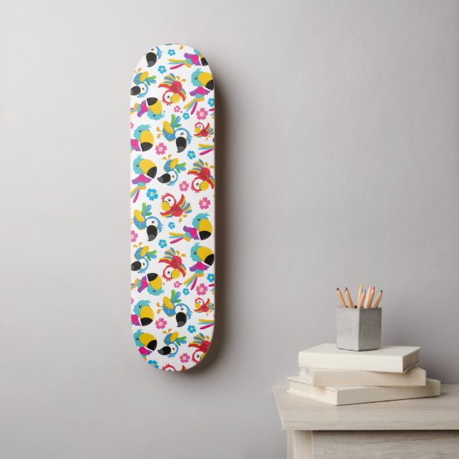 Färgpartiklar, tropiska partiklar, fåglar, blommor mini skateboard bräda 18,5 cm (Väggkonst)