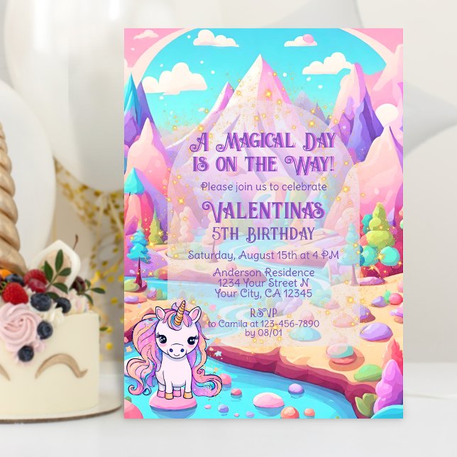 Färgpastellerna Magic Day Cute Unicorn Birthday Inbjudningar (Skapare uppladdad)