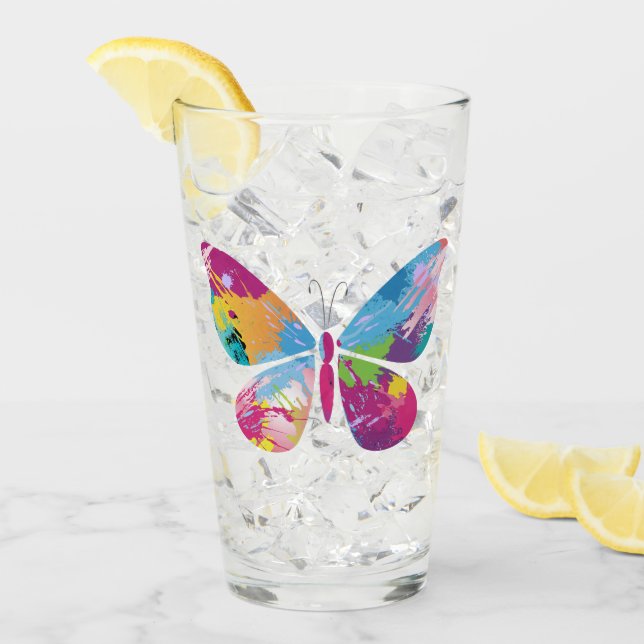 Färgpatchwork Butterflies Drinking Glass Glaskopp (Framsida Ice)