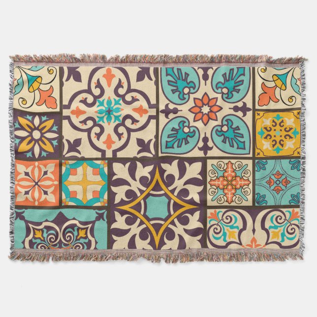 Färgpatchwork Islam Motifs Tile Filt (Framsidan)