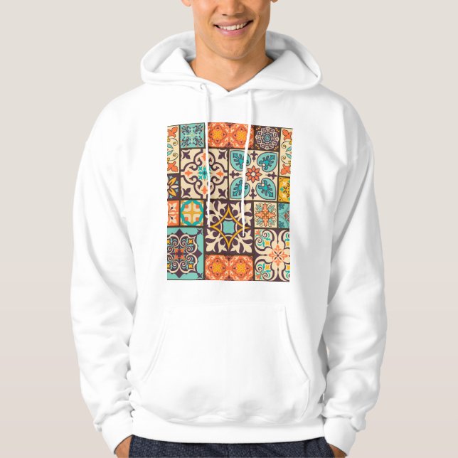 Färgpatchwork Islam Motifs Tile Hoodie (Framsida)