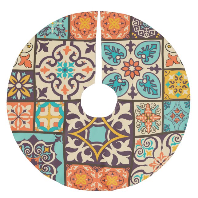 Färgpatchwork Islam Motifs Tile Julgransmatta Borstad Polyester (Framsidan)