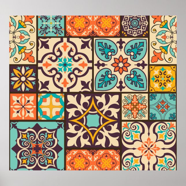 Färgpatchwork Islam Motifs Tile Poster (Framsidan)